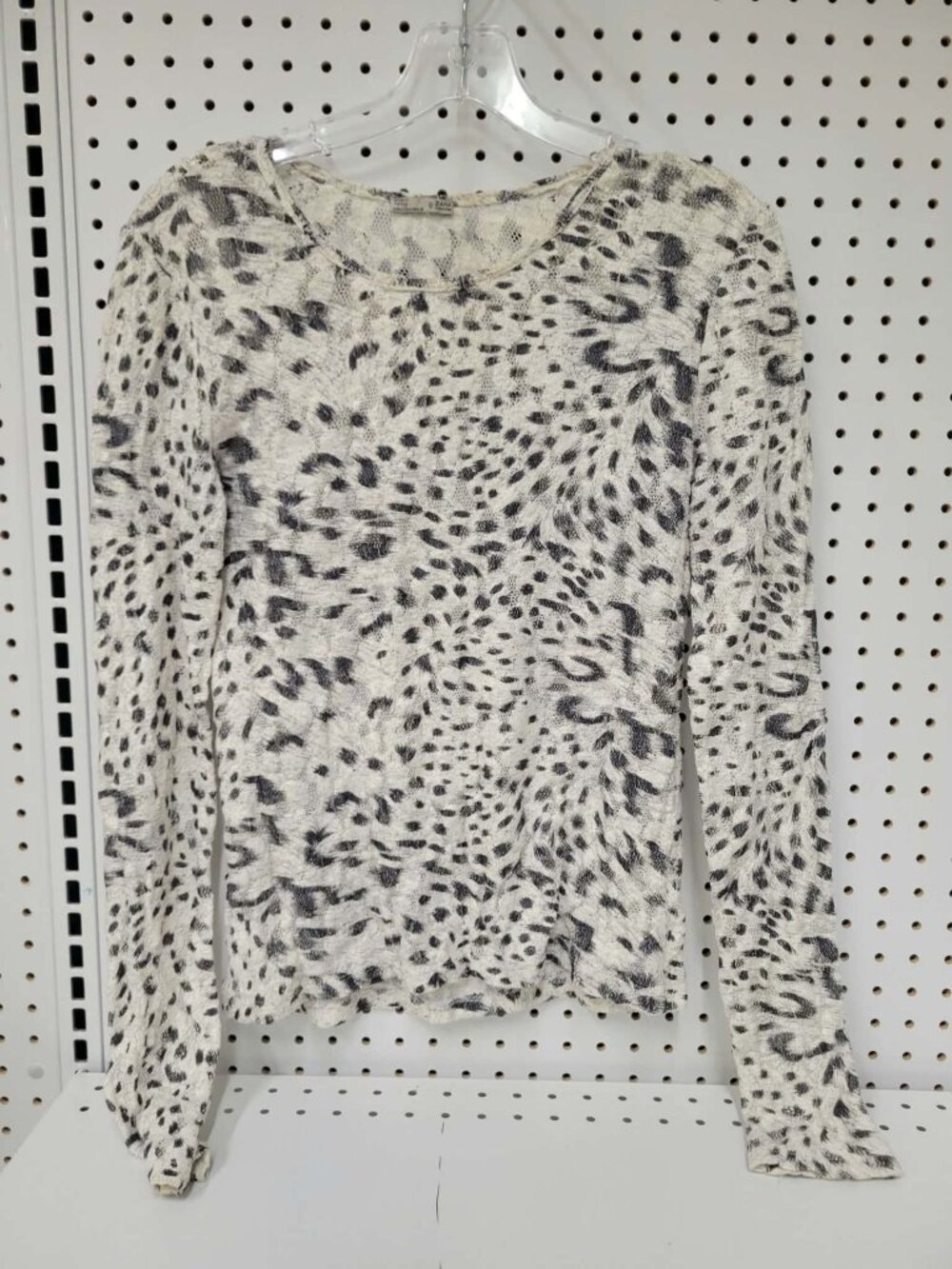 Zara Womens Animal Print Long Sleeve Lace Knit Top Size S Neutral Black/White Pa